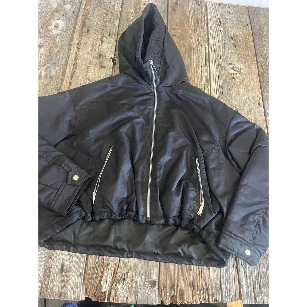 Laundry by Shelli Segal Black Hooded Puffer Jacket Faux Shearling Lined Large